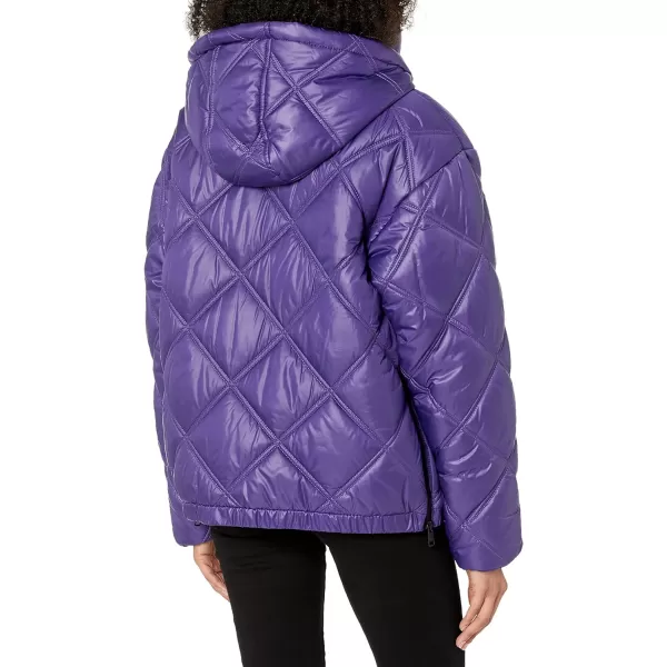 Kenneth Cole New York Womens Short Hooded Diamond Quilted Puffer JacketPurple