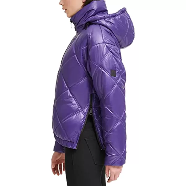 Kenneth Cole New York Womens Short Hooded Diamond Quilted Puffer JacketPurple