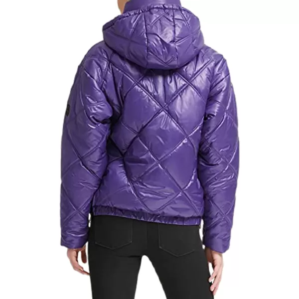 Kenneth Cole New York Womens Short Hooded Diamond Quilted Puffer JacketPurple