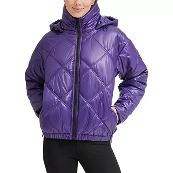 Kenneth Cole New York Womens Short Hooded Diamond Quilted Puffer JacketPurple