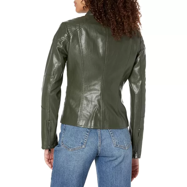 Kenneth Cole Womens Classic Short Moto Faux Leather JacketDark Green