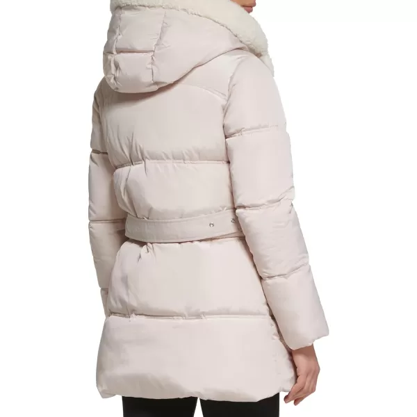 Kenneth Cole Womens Sherpa Trim Puffer with TieBeltBirch