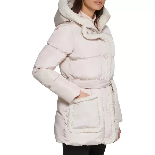 Kenneth Cole Womens Sherpa Trim Puffer with TieBeltBirch