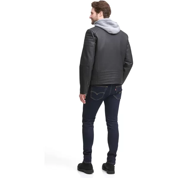 Levis Men Faux Leather Racer JacketBlack Smooth Lamb Modern Hooded