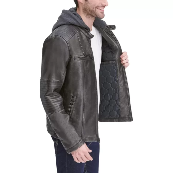 Levis Men Faux Leather Racer JacketDeep Brown Cow Hooded