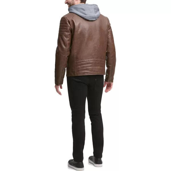 Levis Men Faux Leather Racer JacketSaddle Modern Hooded