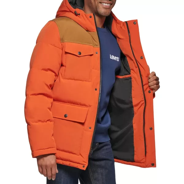 Levis Mens Arctic Cloth Quilted Performance ParkaOrangeWorker Brown