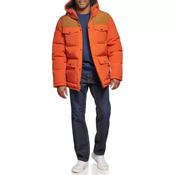Levis Mens Arctic Cloth Quilted Performance ParkaOrangeWorker Brown