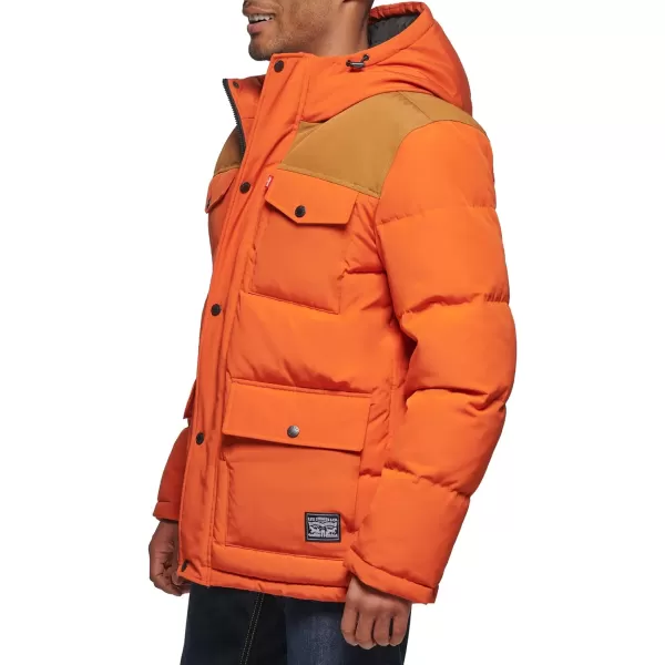 Levis Mens Arctic Cloth Quilted Performance ParkaOrangeWorker Brown