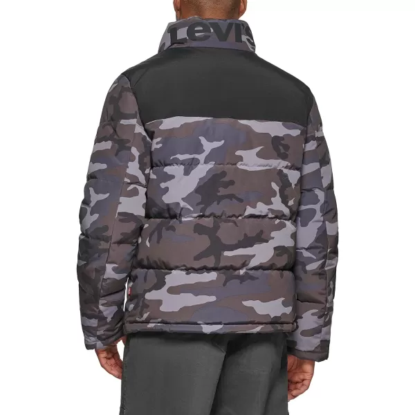 Levis Mens Arctic Cloth Retro Bubble Puffer JacketGrey Camo Tonal Logo