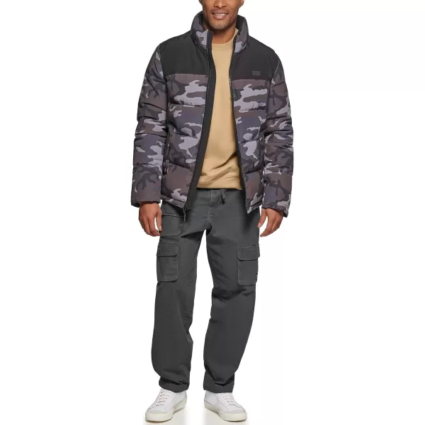 Levis Mens Arctic Cloth Retro Bubble Puffer JacketGrey Camo Tonal Logo