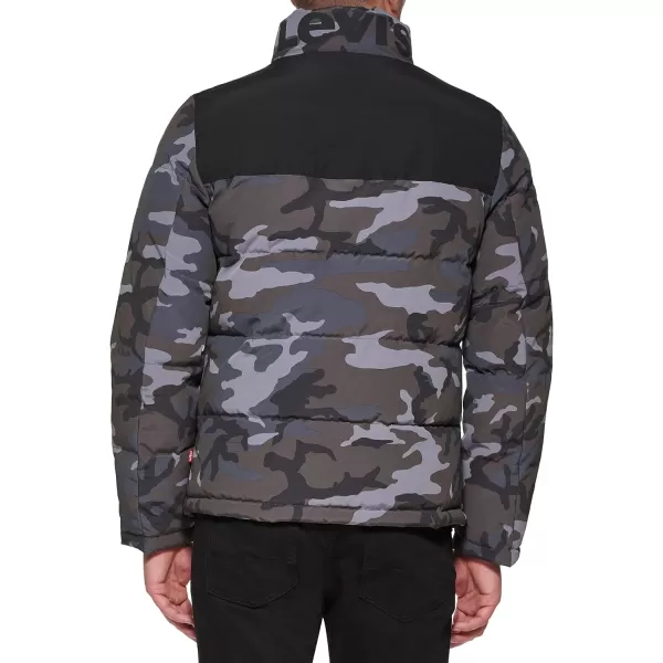 Levis Mens Arctic Cloth Retro Bubble Puffer JacketGrey CamouflageBlack
