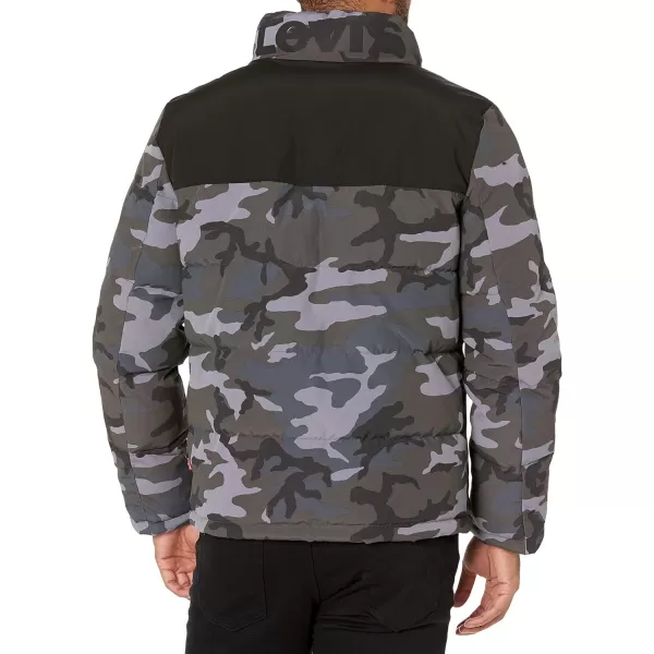 Levis Mens Arctic Cloth Retro Bubble Puffer JacketGrey CamouflageBlack