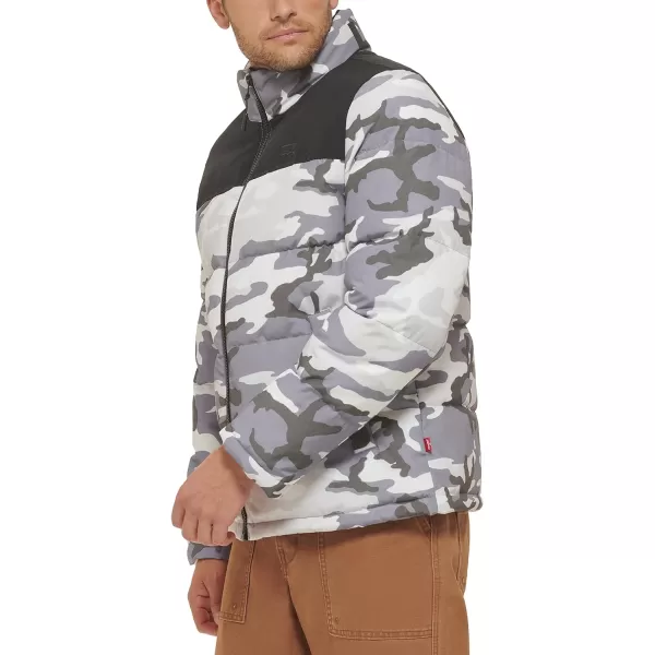 Levis Mens Arctic Cloth Retro Bubble Puffer JacketWhite Camo Tonal Logo