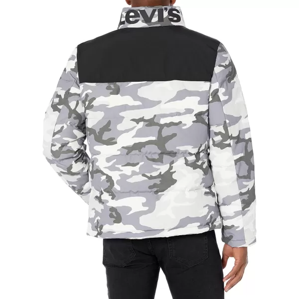 Levis Mens Arctic Cloth Retro Bubble Puffer JacketWhite Camo Tonal Logo