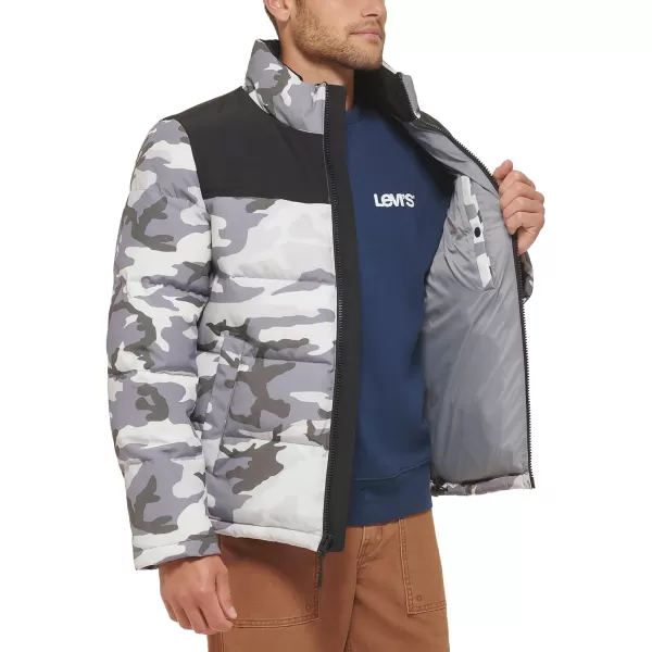 Levis Mens Arctic Cloth Retro Bubble Puffer JacketWhite Camo Tonal Logo