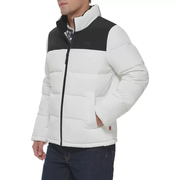 Levis Mens Arctic Cloth Retro Bubble Puffer JacketWhiteBlack Tonal Logo