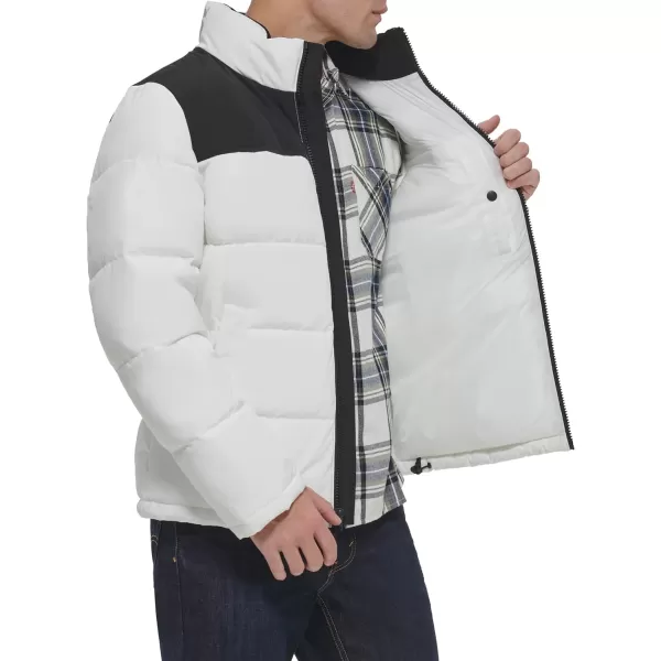 Levis Mens Arctic Cloth Retro Bubble Puffer JacketWhiteBlack Tonal Logo