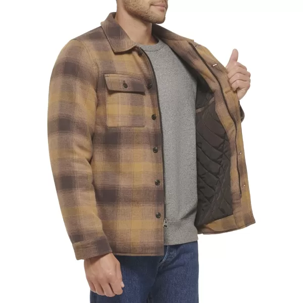 Levis Mens Classic Shirt JacketBrownTanDark Brown Plaid