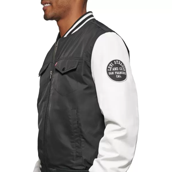 Levis Mens Colorblock Varsity Bomber JacketBlackWhite