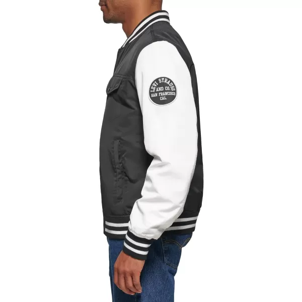 Levis Mens Colorblock Varsity Bomber JacketBlackWhite