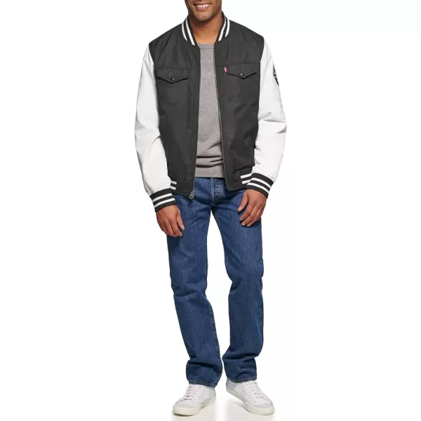 Levis Mens Colorblock Varsity Bomber JacketBlackWhite