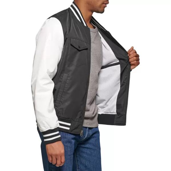 Levis Mens Colorblock Varsity Bomber JacketBlackWhite