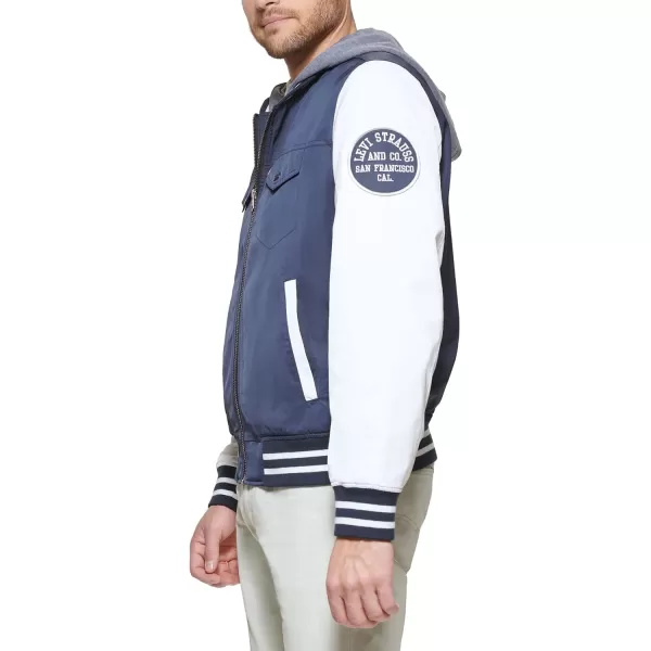 Levis Mens Colorblock Varsity Bomber JacketNavy W Hood