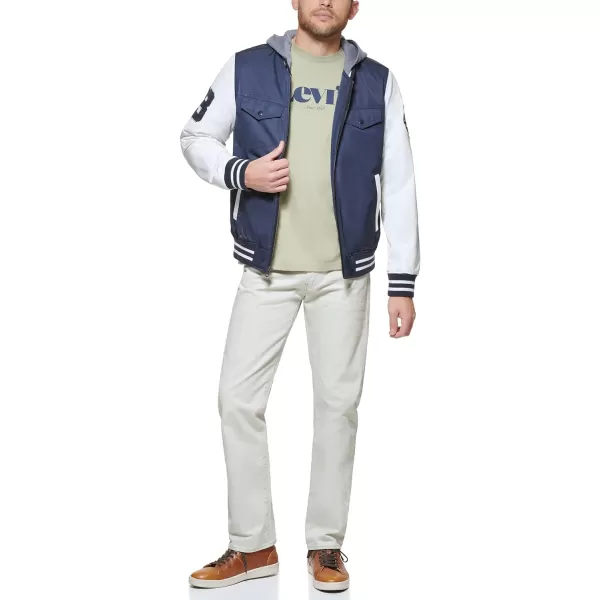 Levis Mens Colorblock Varsity Bomber JacketNavy W Hood