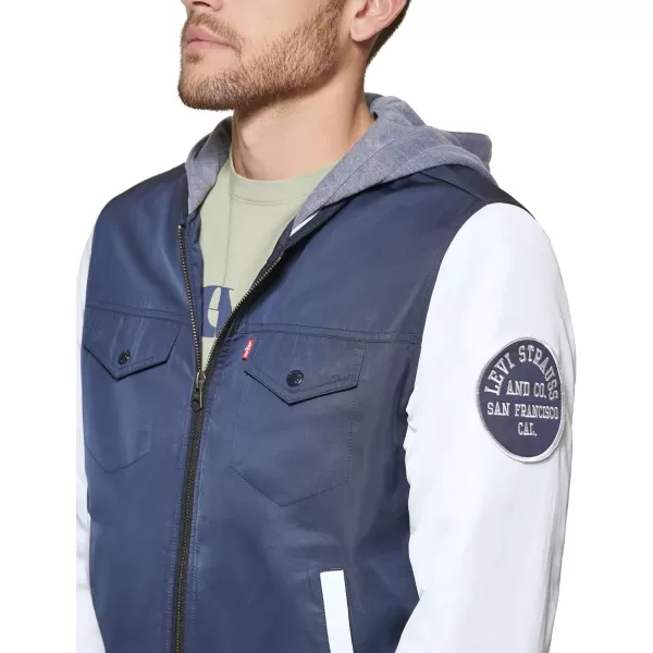 Levis Mens Colorblock Varsity Bomber JacketNavy W Hood