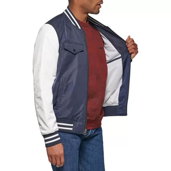 Levis Mens Colorblock Varsity Bomber JacketNavyWhite Patch