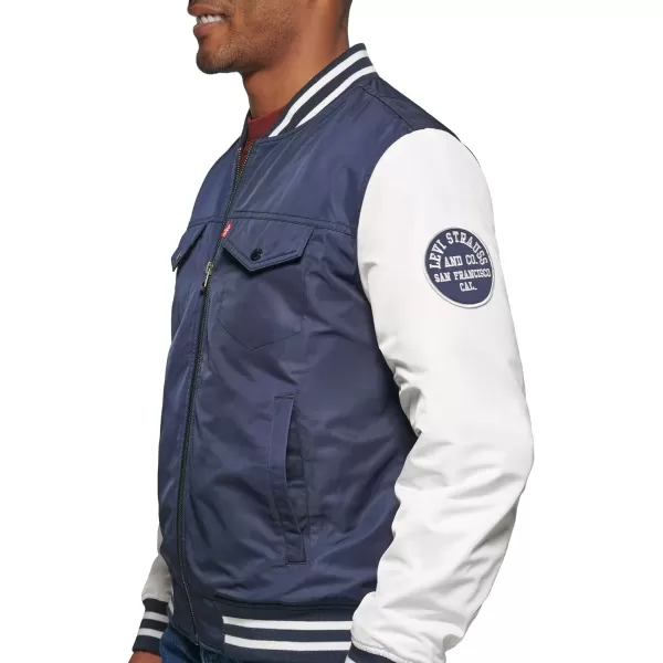 Levis Mens Colorblock Varsity Bomber JacketNavyWhite Patch