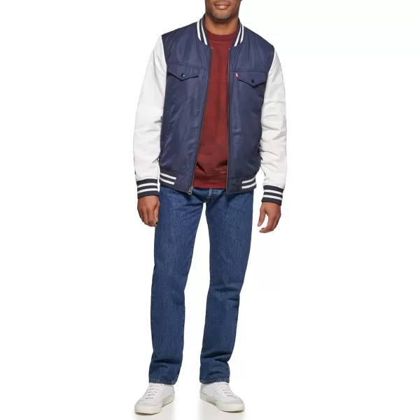 Levis Mens Colorblock Varsity Bomber JacketNavyWhite Patch