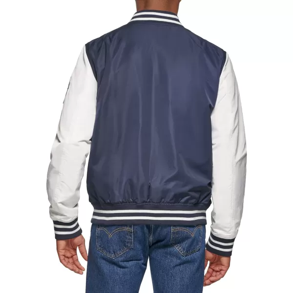 Levis Mens Colorblock Varsity Bomber JacketNavyWhite Patch