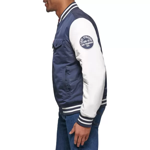 Levis Mens Colorblock Varsity Bomber JacketNavyWhite Patch