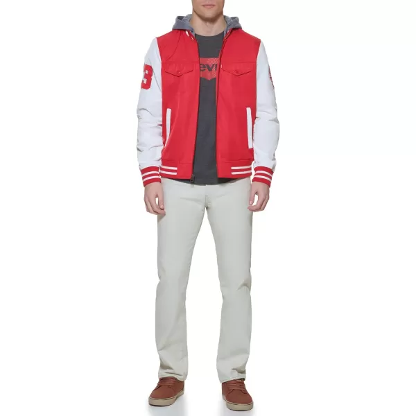 Levis Mens Colorblock Varsity Bomber JacketRedFleece Hood