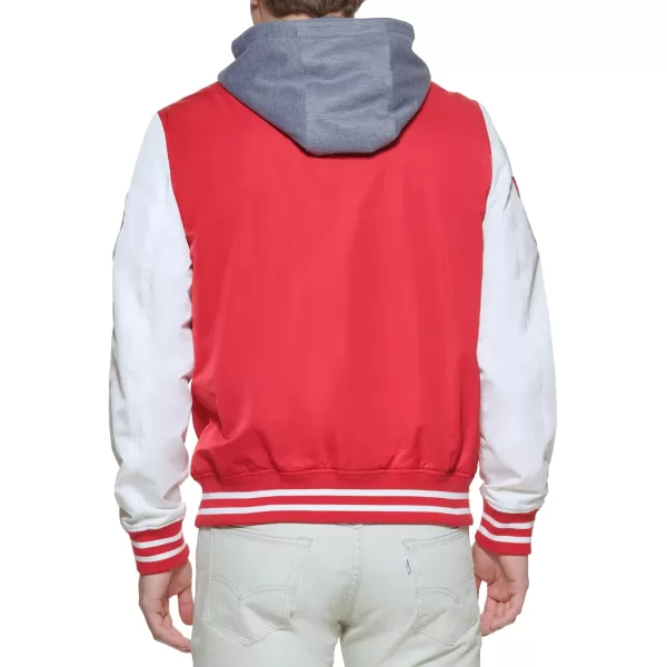 Levis Mens Colorblock Varsity Bomber JacketRedFleece Hood