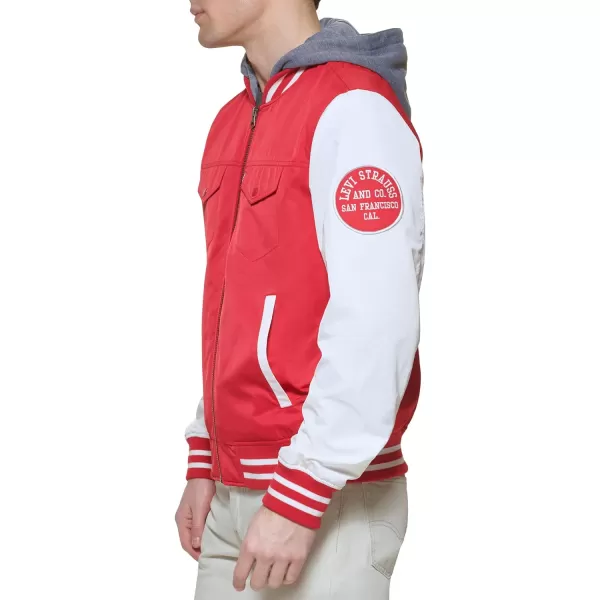 Levis Mens Colorblock Varsity Bomber JacketRedFleece Hood