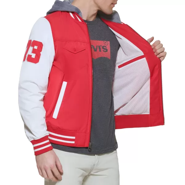 Levis Mens Colorblock Varsity Bomber JacketRedFleece Hood
