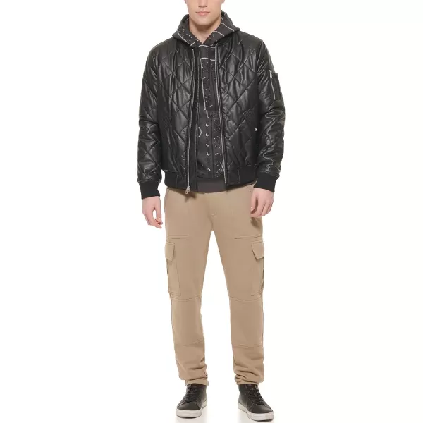 Levis Mens Diamond Quilted Bomber JacketBlack Faux Leather