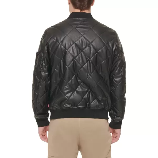 Levis Mens Diamond Quilted Bomber JacketBlack Faux Leather