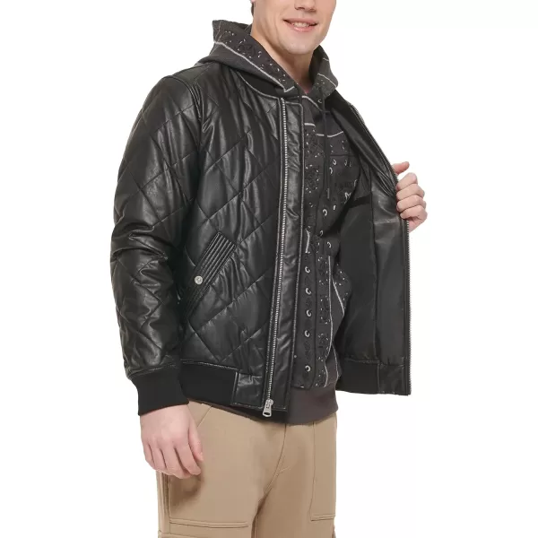 Levis Mens Diamond Quilted Bomber JacketBlack Faux Leather