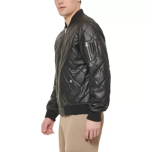 Levis Mens Diamond Quilted Bomber JacketBlack Faux Leather