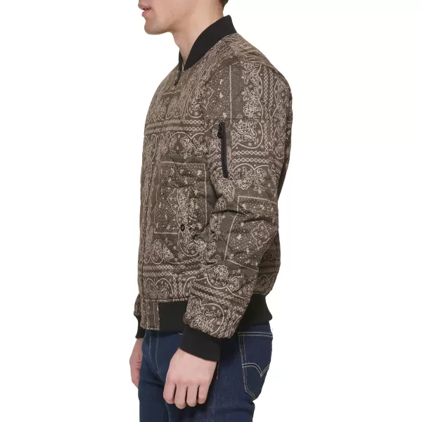 Levis Mens Diamond Quilted Bomber JacketOlive Bandana Print