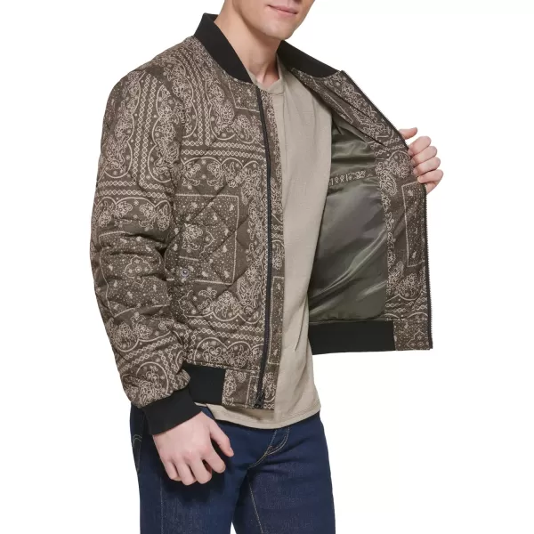 Levis Mens Diamond Quilted Bomber JacketOlive Bandana Print