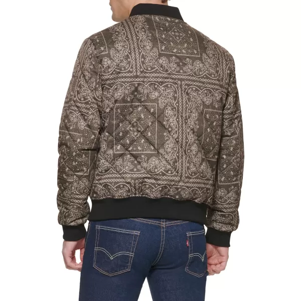 Levis Mens Diamond Quilted Bomber JacketOlive Bandana Print