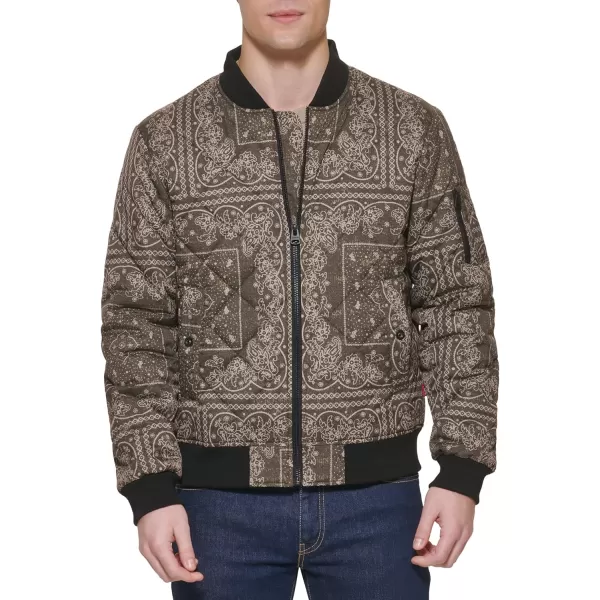 Levis Mens Diamond Quilted Bomber JacketOlive Bandana Print