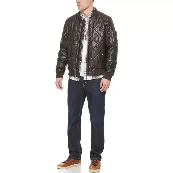 Levis Mens Diamond Quilted Bomber JacketSaddle Faux Leather