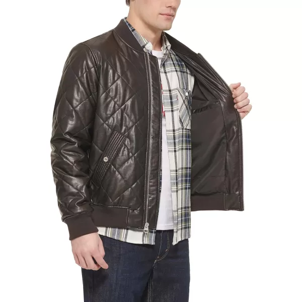 Levis Mens Diamond Quilted Bomber JacketSaddle Faux Leather