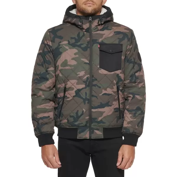 Levis Mens Diamond Quilted Sherpa Lined Bomber JacketDeep Camouflage